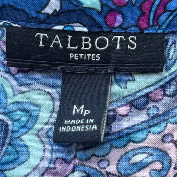 Talbots Blue, Aqua, Teal and Purple Paisley Long Sleeve Blouse - Picture 3 of 11